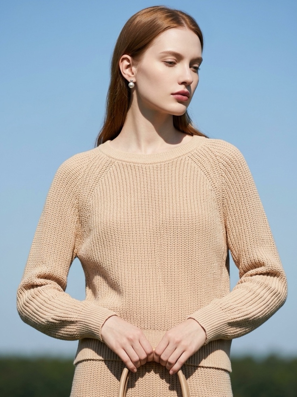 J Crew Women’s M Crewneck Ribbed Stretch Tan Knit Cropped Pullover Sweater
